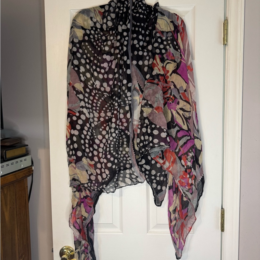 Sheer Floral & Polka Dot Scarf – Boho Chic Wrap Shawl